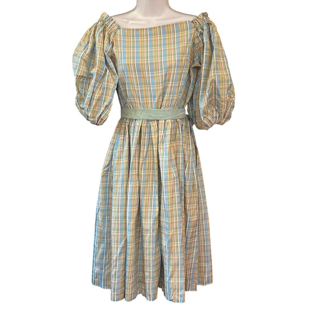 Vintage Plaid Midi Dress Cottagecore Regencycore Prairie Tea Length Romantic